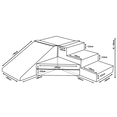 Lot de 4 blocs en mousse: toboggan avec escaliers en boucle Lot de 4 blocs en mousse: toboggan avec escaliers en boucle
